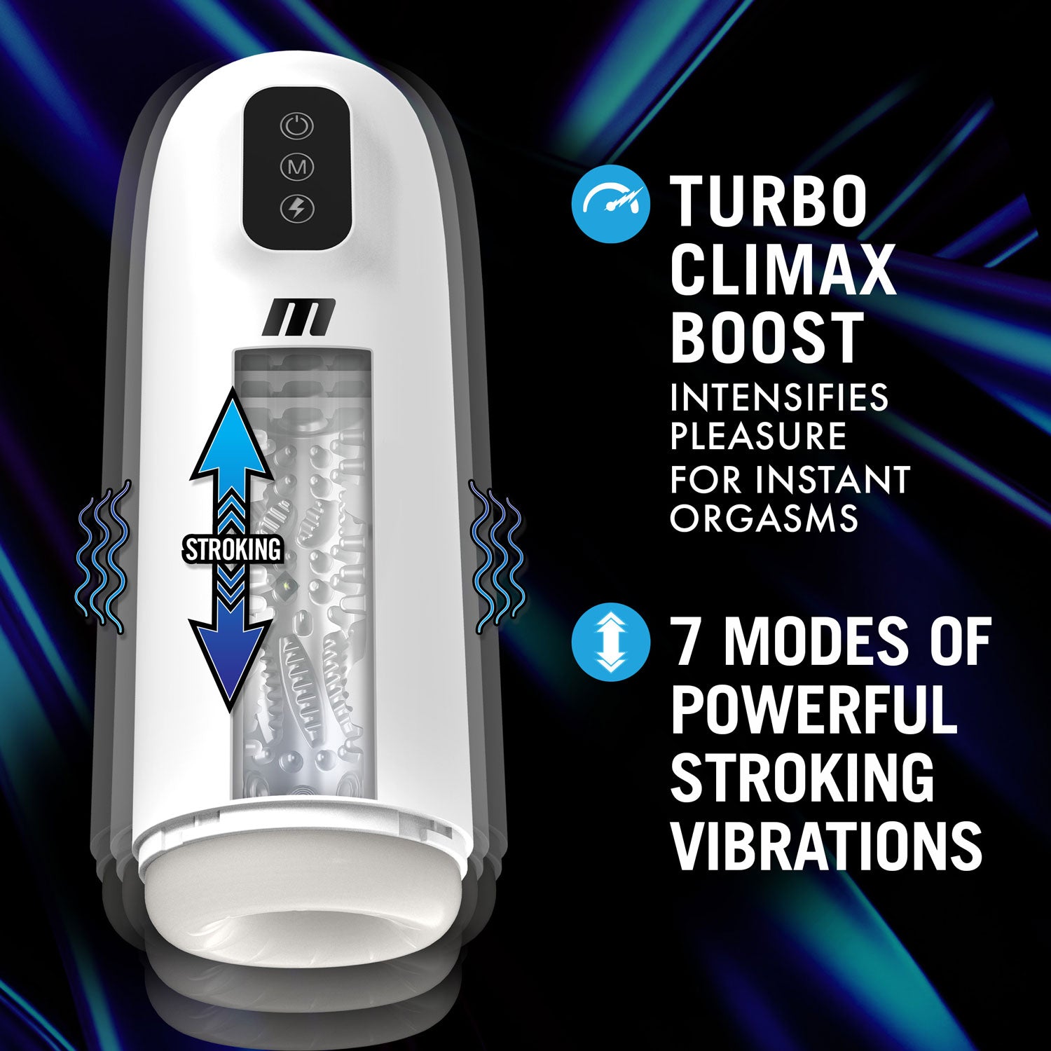 M for Men Robo-Bator Male Masturbator – White – 7 Vibrating and Stroking Modes