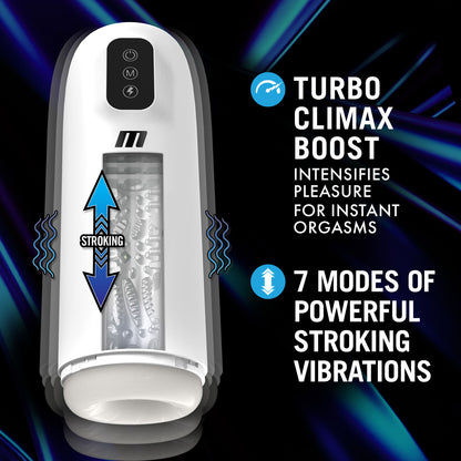 M for Men Robo-Bator Male Masturbator – White – 7 Vibrating and Stroking Modes
