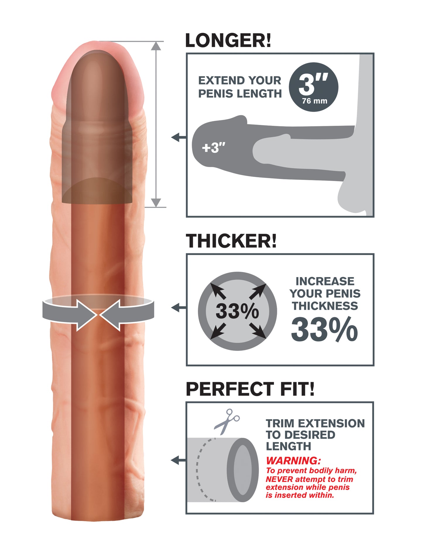 Pipedream Fantasy X-Tension Perfect 3-Inch Extension – Realistic Beige