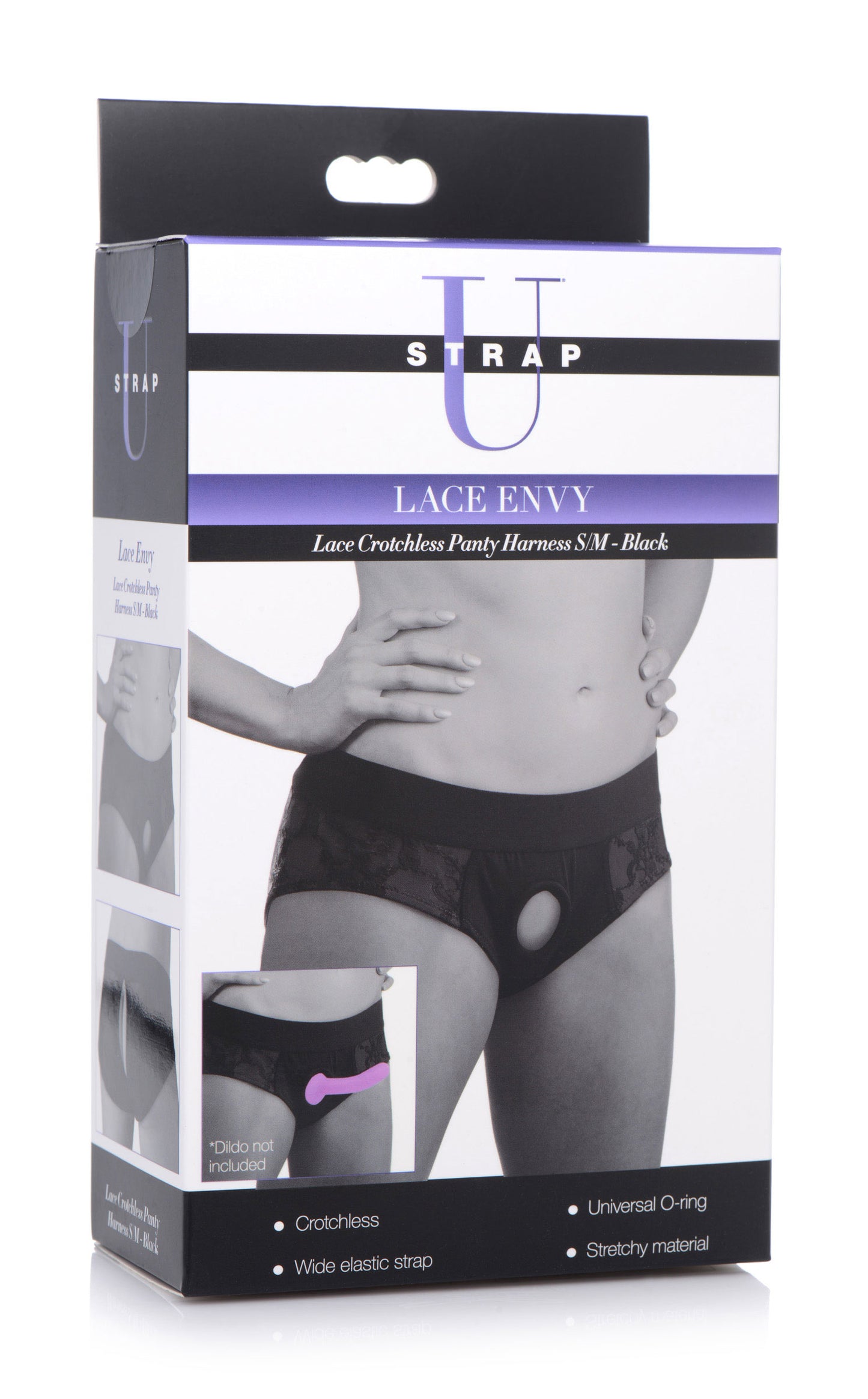 XR Brands Lace Envy Black Crotchless Panty Harness - S/M