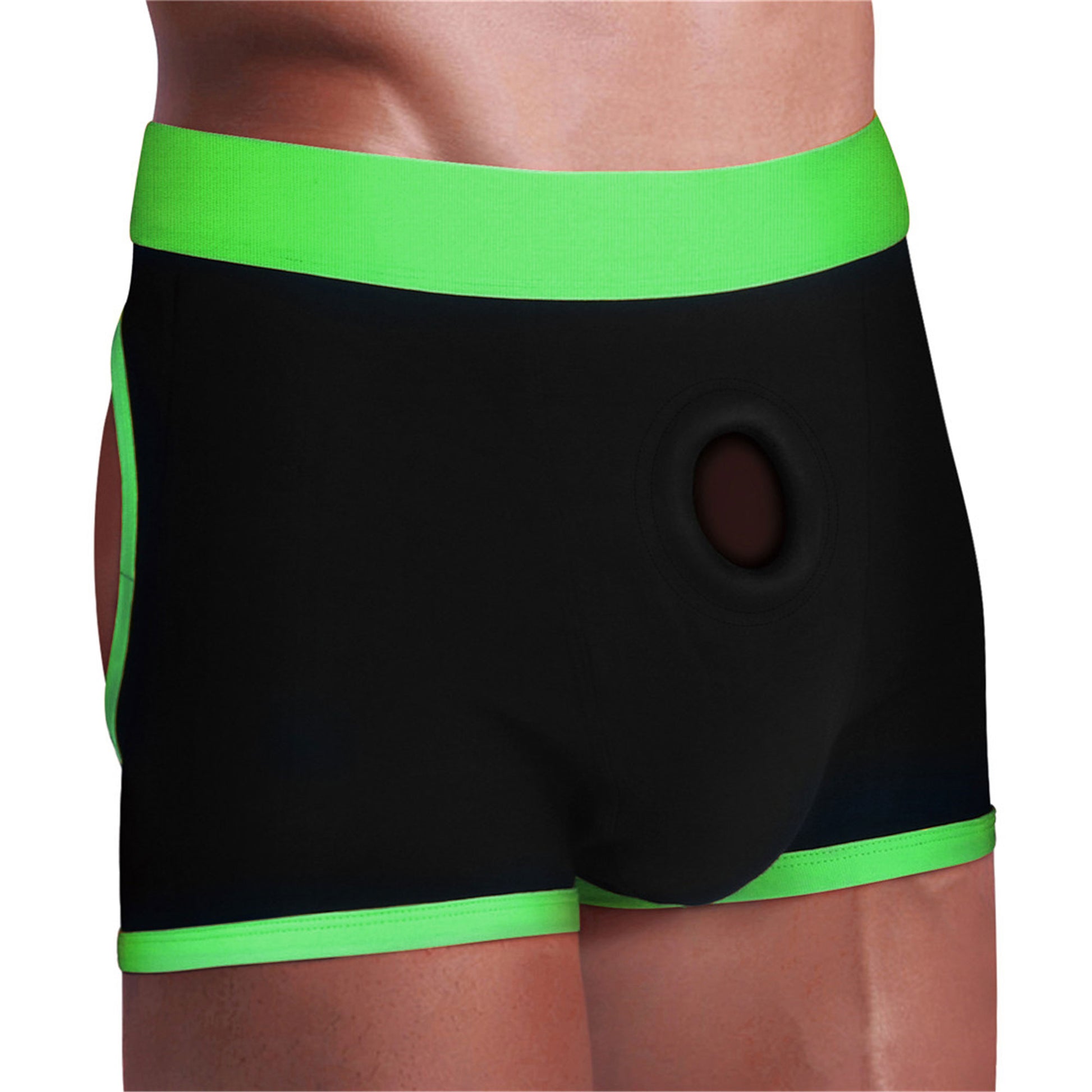 Viben Strap-On Boxer Shorts – Black/Green – M/L – Comfortable Harness Design