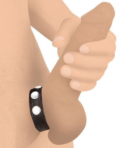 XR Brands Cock Gear Leather Speed Snap Cock Ring – Black – Fully Adjustable