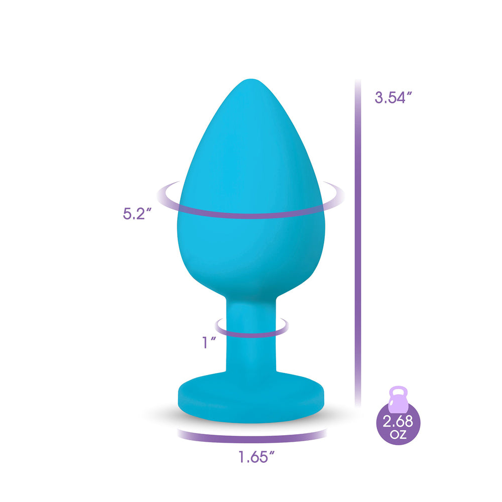 Gemma Teal Silicone Anal Plug with Clear Iridescent Gemstone – Large