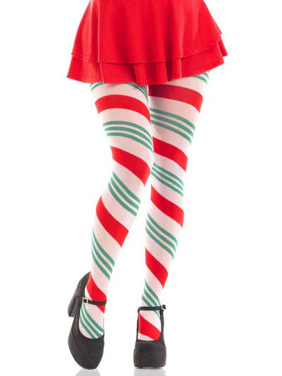 Leg Avenue Lane Holiday Ribbon Striped Tights - Green/Red