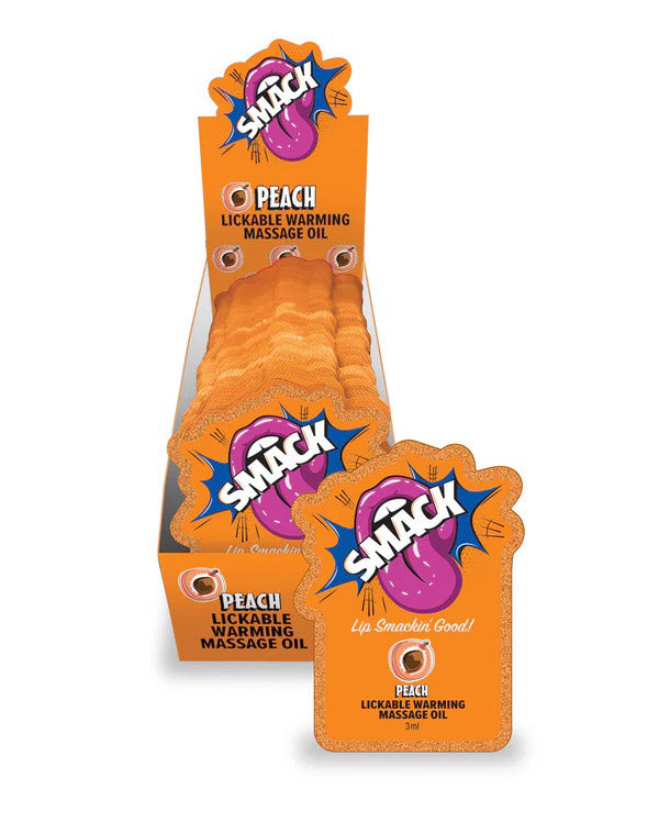 Smack Warming and Lickable Massage Oil – Peach Flavor – 3ml Pouch Display (36 Pack)