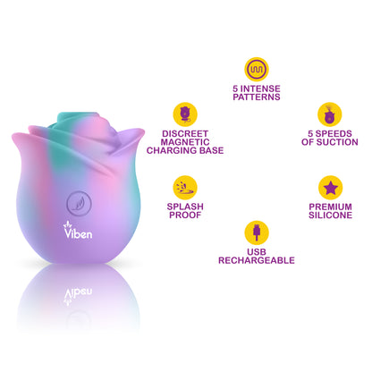 Viben Zen Rose Nipple and Clitoral Stimulator – Multi-Function, 5 Speeds, Waterproof, Unicorn Color