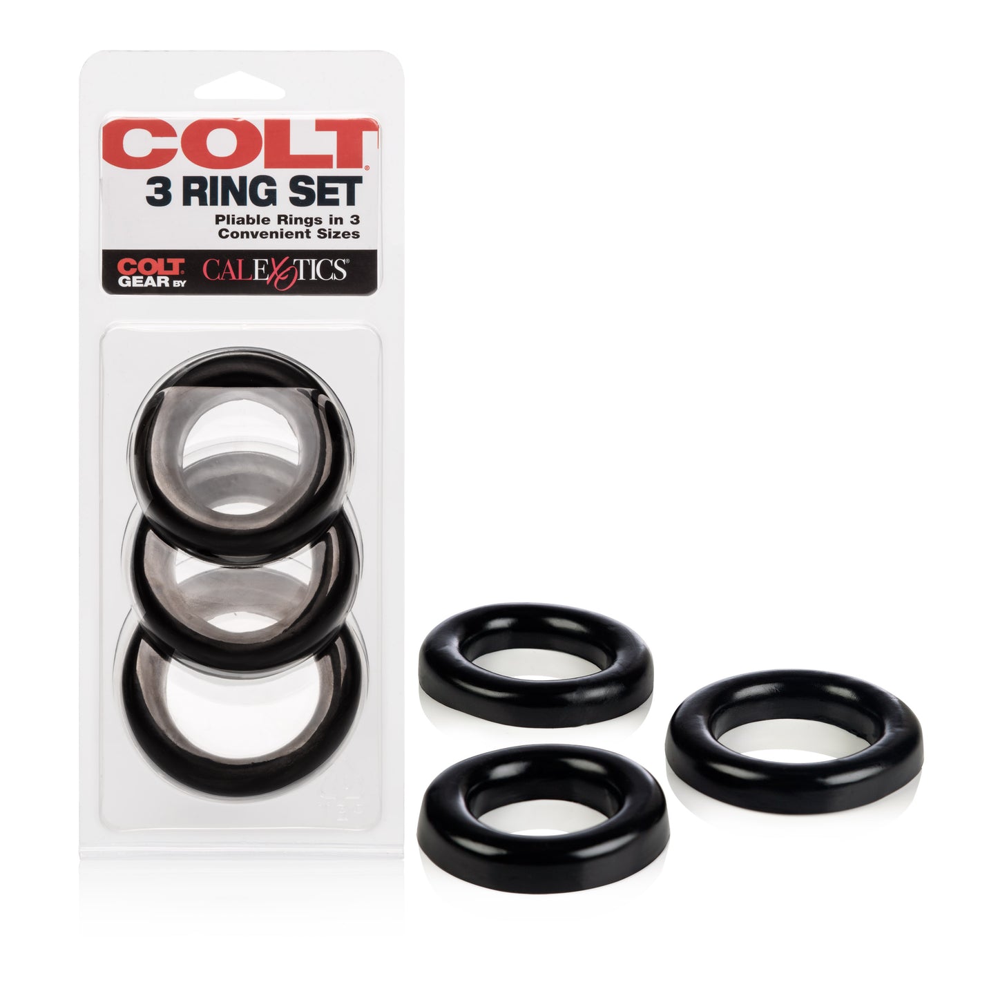 CalExotics Colt 3 Ring Set – Pliable Rubber Rings – Black