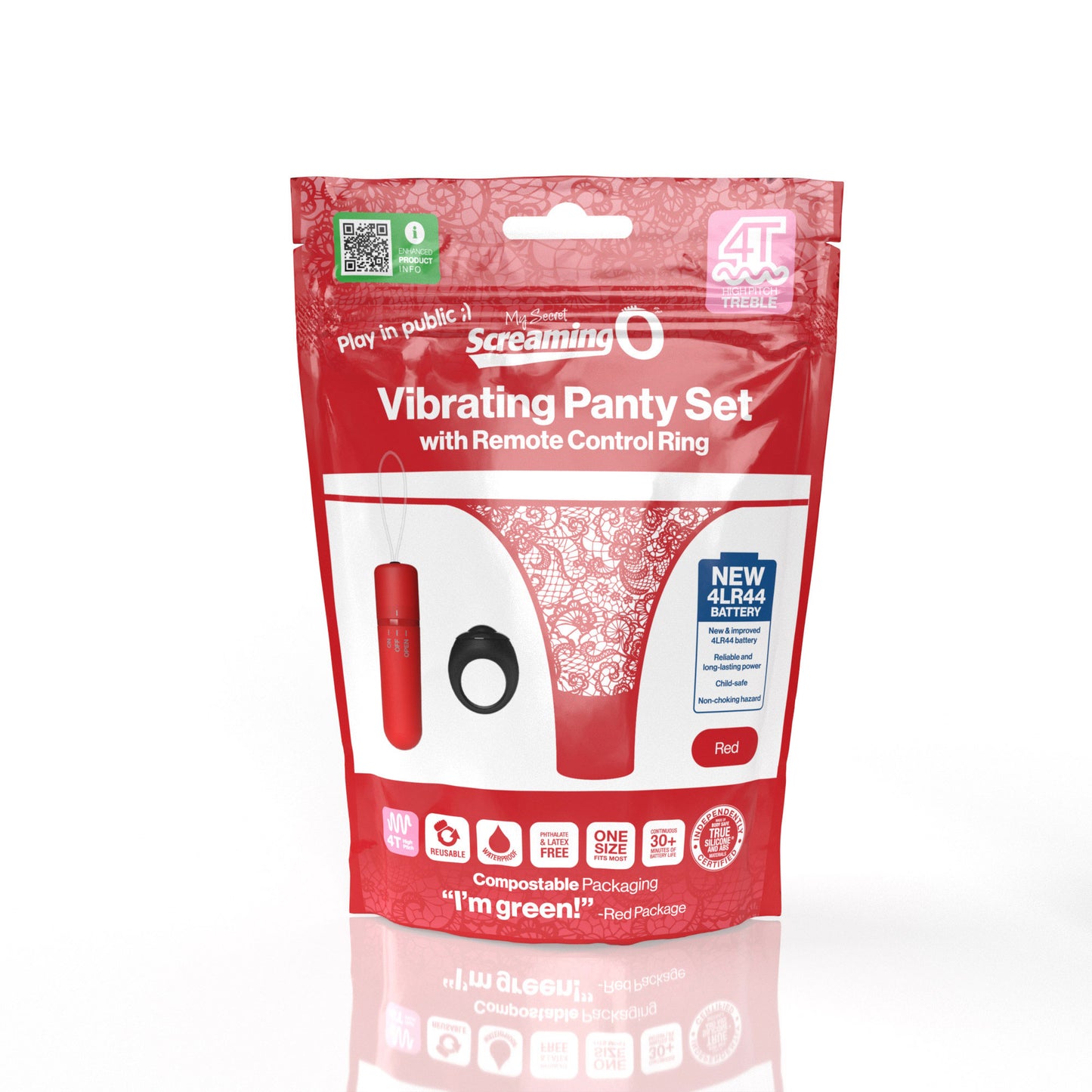 Screaming O Vibrating Panty Set with Remote Control Ring - Red