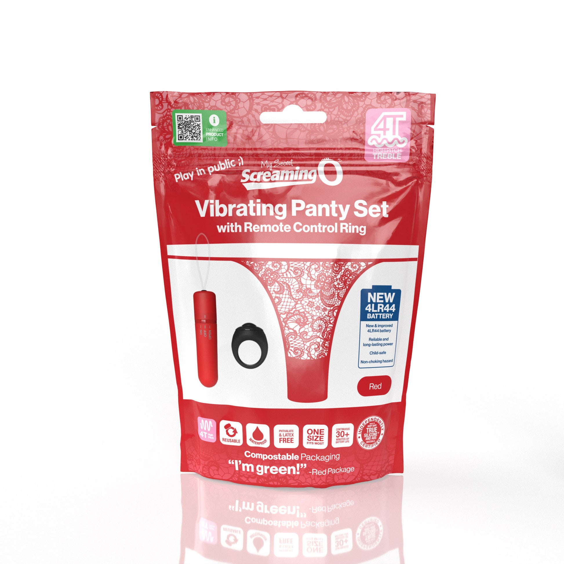 Screaming O Vibrating Panty Set with Remote Control Ring - Red