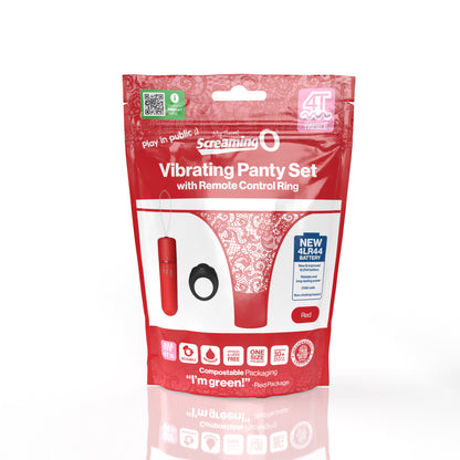 Screaming O Vibrating Panty Set with Remote Control Ring - Red