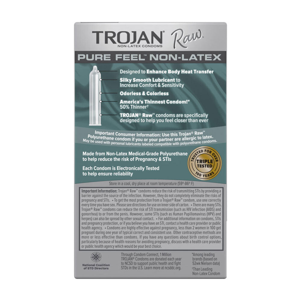 Trojan Raw Non-Latex Condoms – Ultra-Thin Polyurethane – 10 Pack