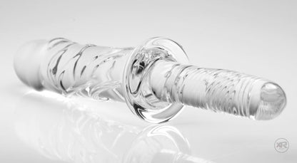 Brutus Glass Dildo Thruster - Textured Glass Dildo with Grooved Handle - Clear