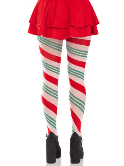 Leg Avenue Lane Holiday Ribbon Striped Tights - Green/Red