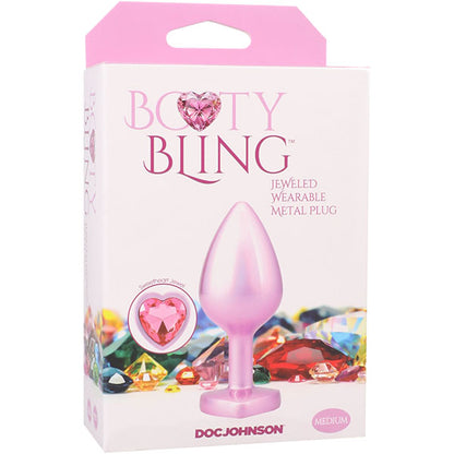 Doc Johnson Booty Bling Metal Heart Plug - Medium - Phthalate-Free - Pink