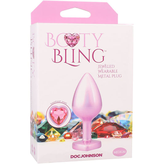 Doc Johnson Booty Bling Metal Heart Plug - Medium - Phthalate-Free - Pink