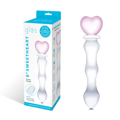 Electric Novelties Sweetheart Glass Dildo – 8 Inch, Pink/Clear, Heart-Shaped Handle