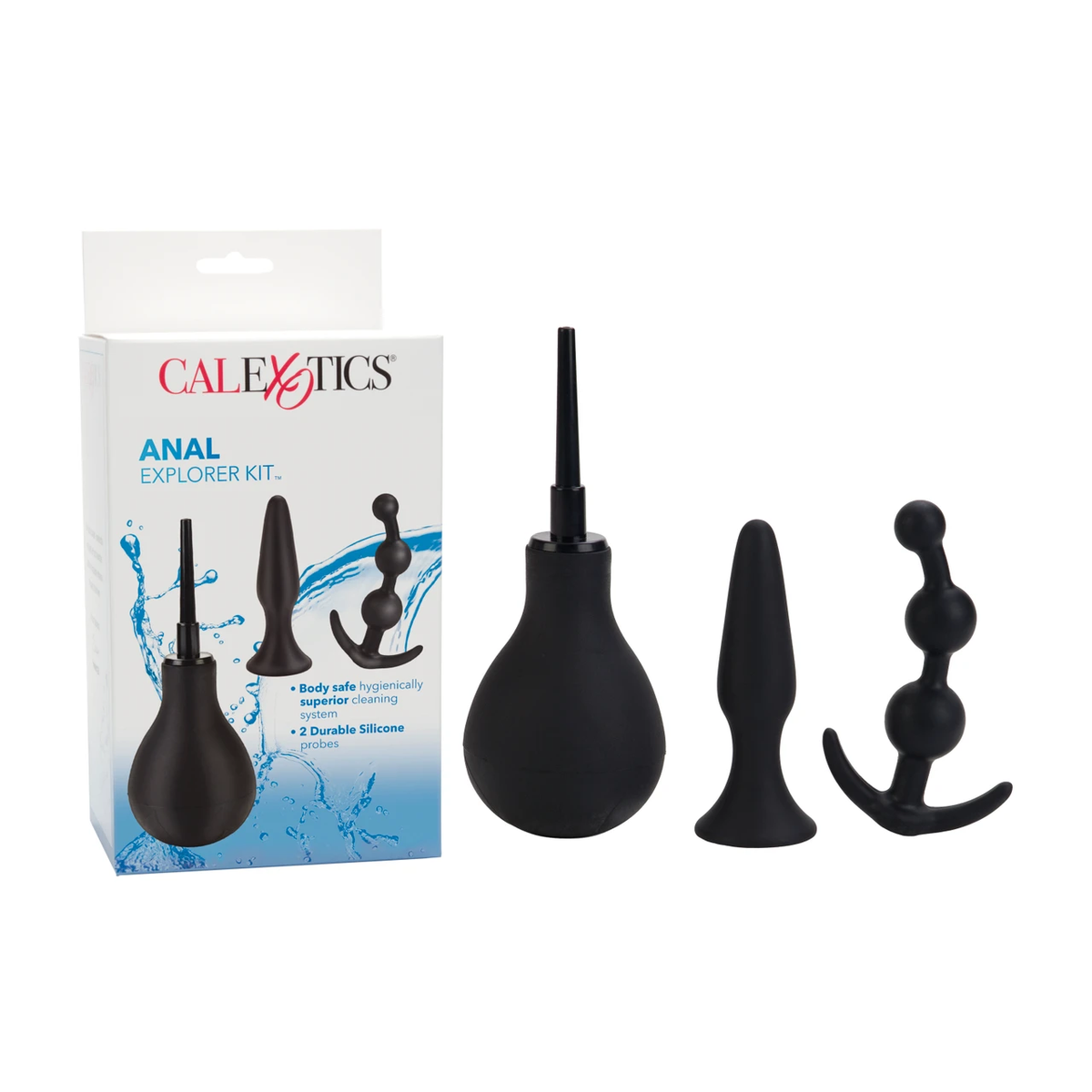 CalExotics Anal Explorer Kit - Anal Douche with Silicone Probes - Black
