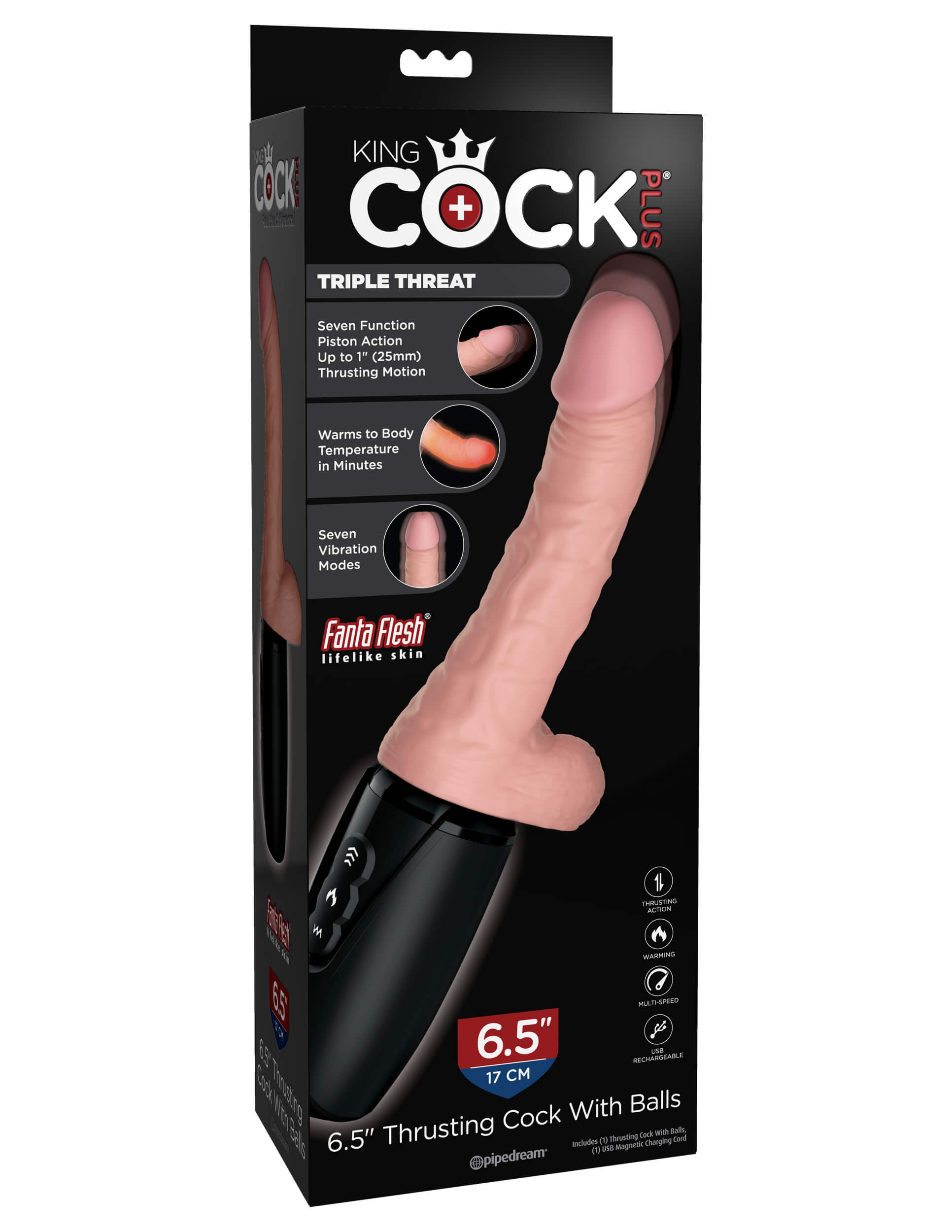 Pipedream King Cock Plus Thrusting Cock 6.5 Inch with Balls - Beige