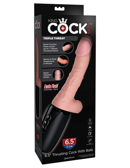 Pipedream King Cock Plus Thrusting Cock 6.5 Inch with Balls - Beige