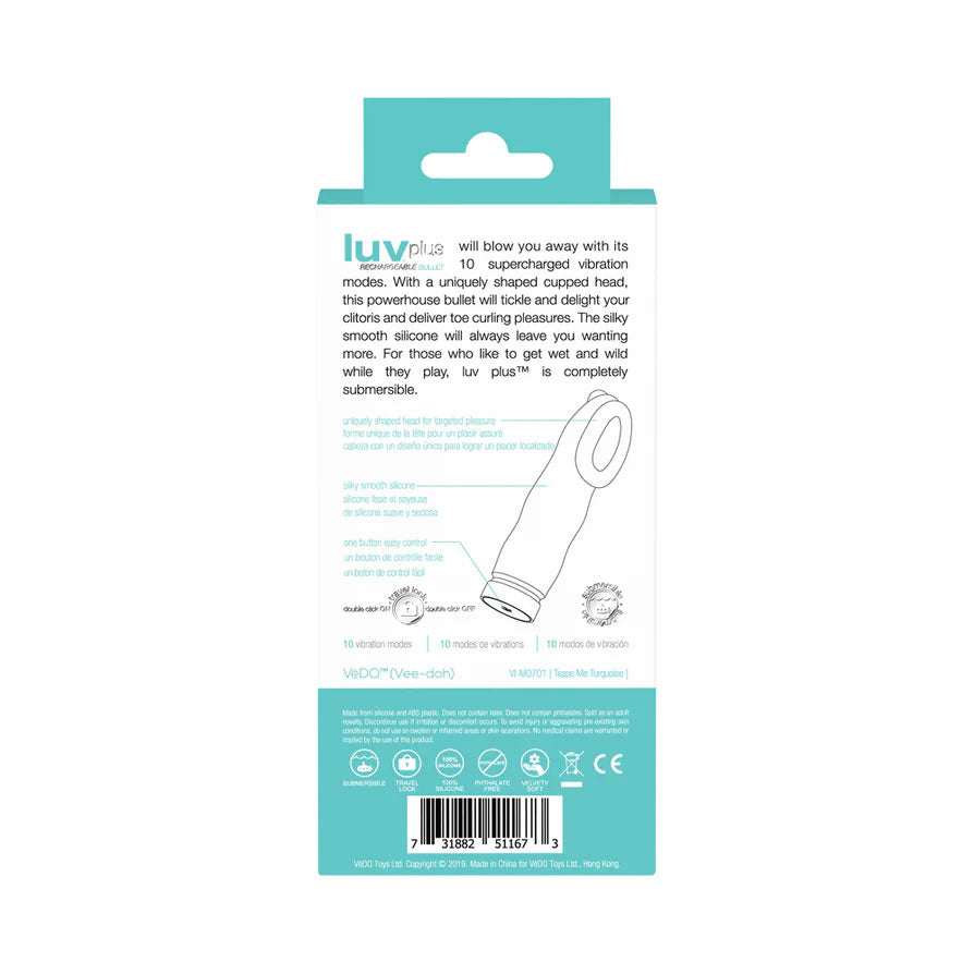 VeDO Luv Plus Rechargeable Mini Vibe - Tease Me Turquoise - Multi-Function Waterproof