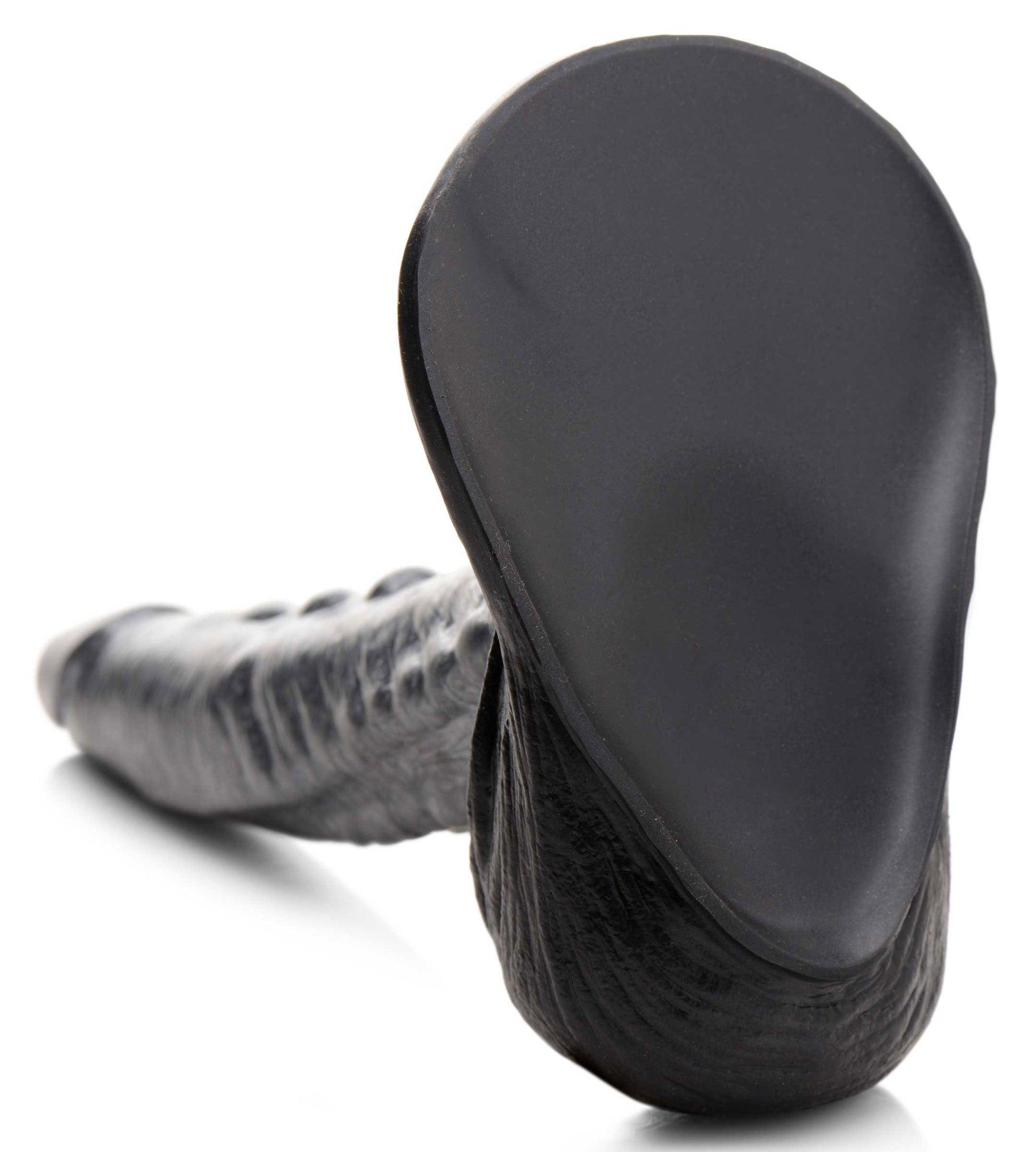XR Brands Gargoyle Rock Hard Silicone Dildo - Textured Shaft with Suction Cup Base - Silver