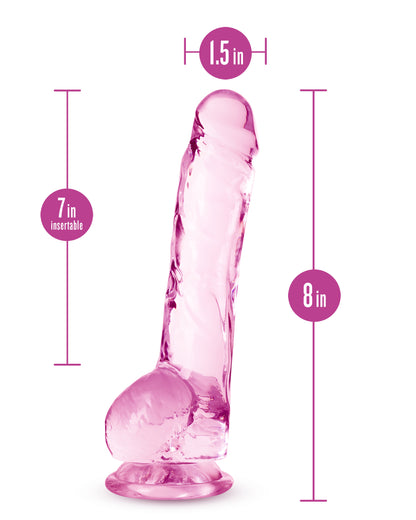 Blush Naturally Yours 8 Inch Crystalline Dildo - Pink - Suction Cup & Harness Compatible