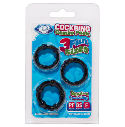 Cloud 9 Novelties Beaded Cock Ring Combo Pack - Black