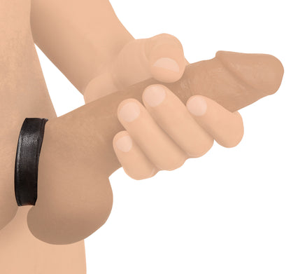 XR Brands Leather and Velcro Cock Ring - Adjustable Black Strap
