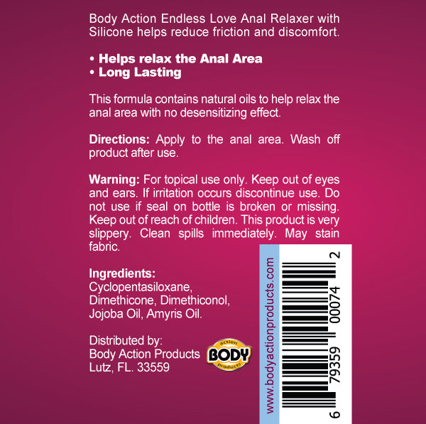 Body Action Endless Love Anal Relaxing Silicone Lubricant 1.7 oz