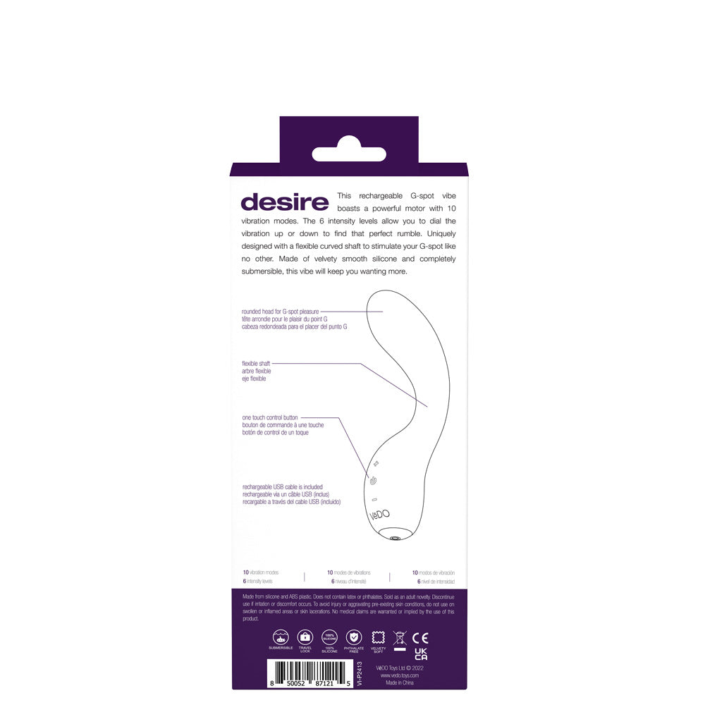 VeDO Desire Rechargeable G-Spot Vibe – Purple – 10 Vibration Modes