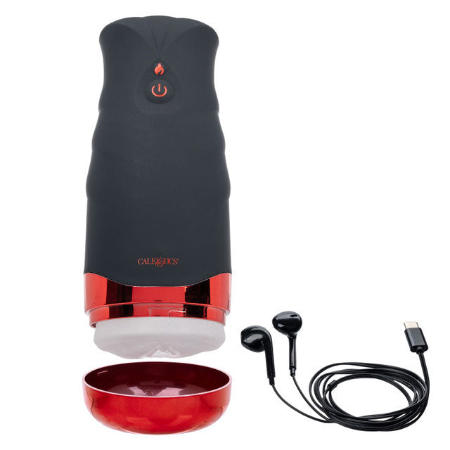Xcess Hot Moaning Pussy - Rechargeable Vibrating Masturbator with Heat - Black