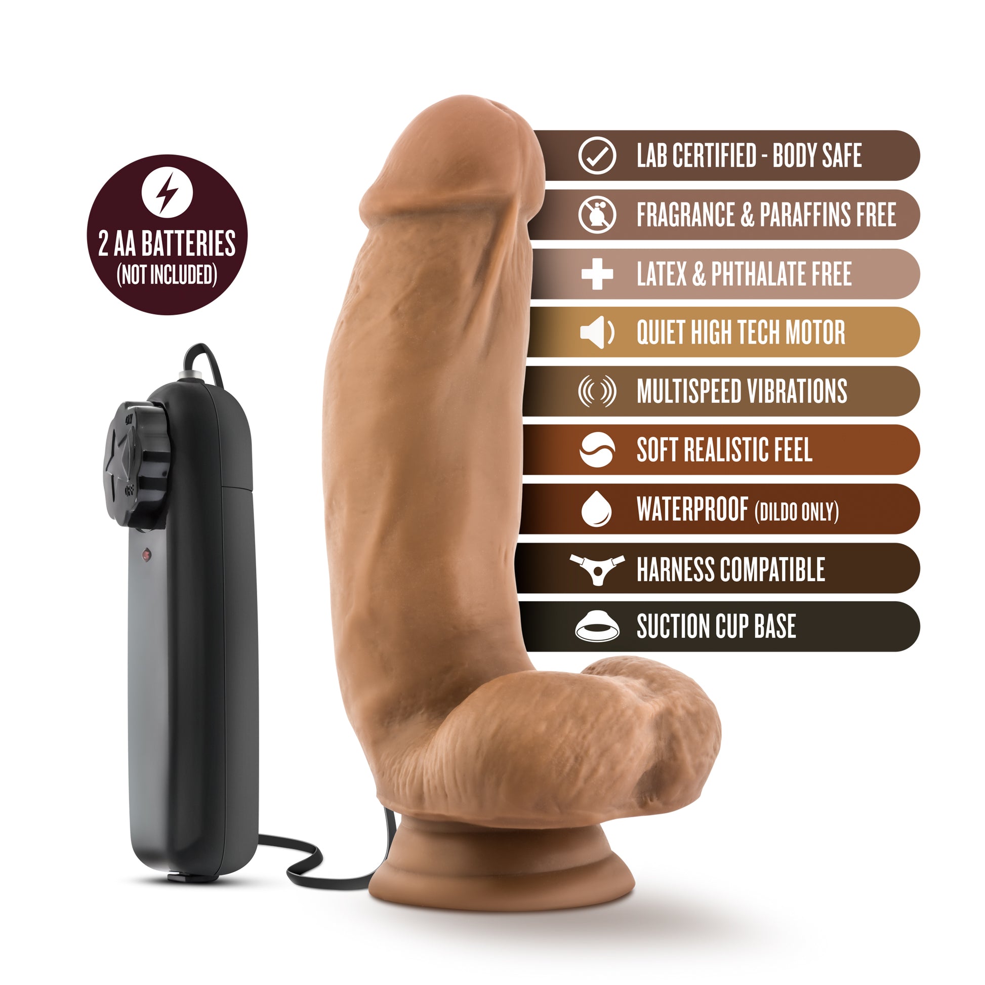 Coverboy MMA Fighter Dildo - Realistic Vibrations - Brown