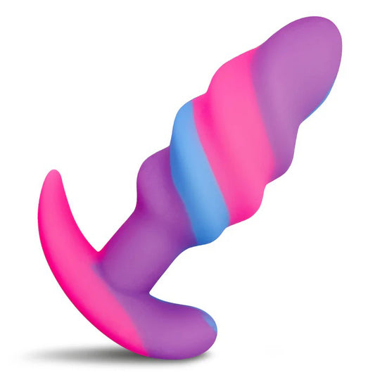 XR Brands Unicorn Swirl Silicone Butt Plug – Multi-Color – Body-Safe Design