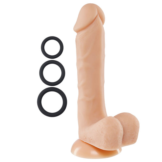 Cloud 9 Pro Sensual Premium Silicone 8 Inch Dong with 3 Cockrings - Flesh