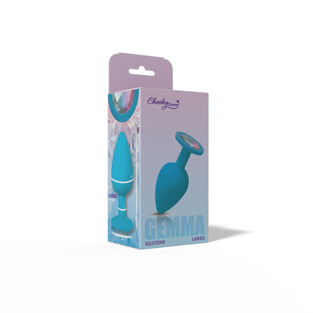 Gemma Teal Silicone Anal Plug with Clear Iridescent Gemstone – Large