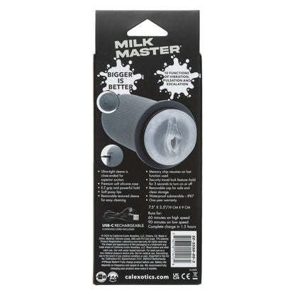 CalExotics Milk Master Grip-N-Stroke Pussy - Rechargeable Vibrating Masturbator - Gray