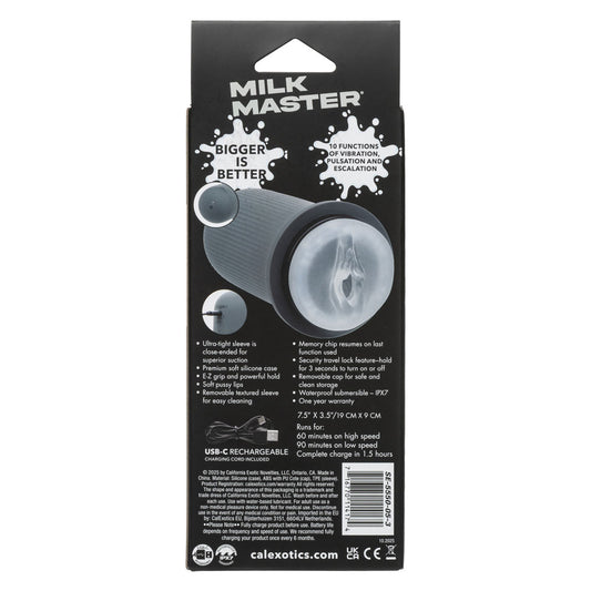 CalExotics Milk Master Grip-N-Stroke Pussy - Rechargeable Vibrating Masturbator - Gray