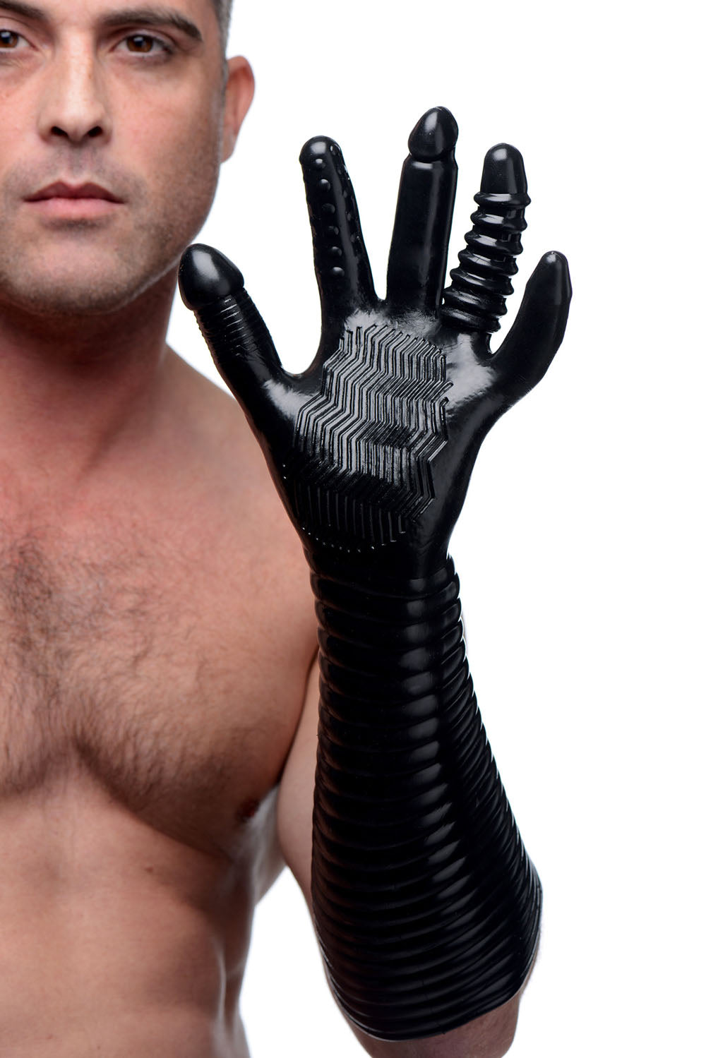 XR Brands Pleasure Fister Textured Fisting Glove – Black