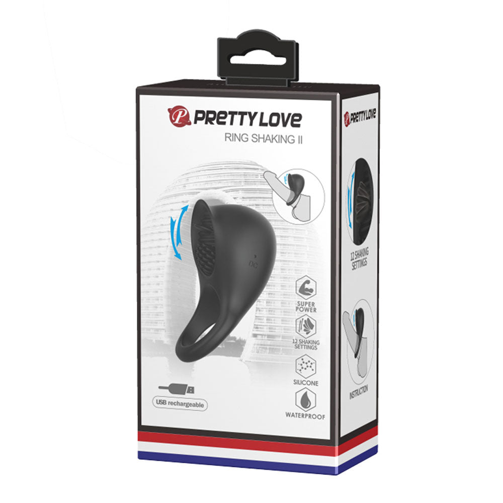 Pretty Love Ring Shaking II Cock Ring with Clitoral Stimulator – Black