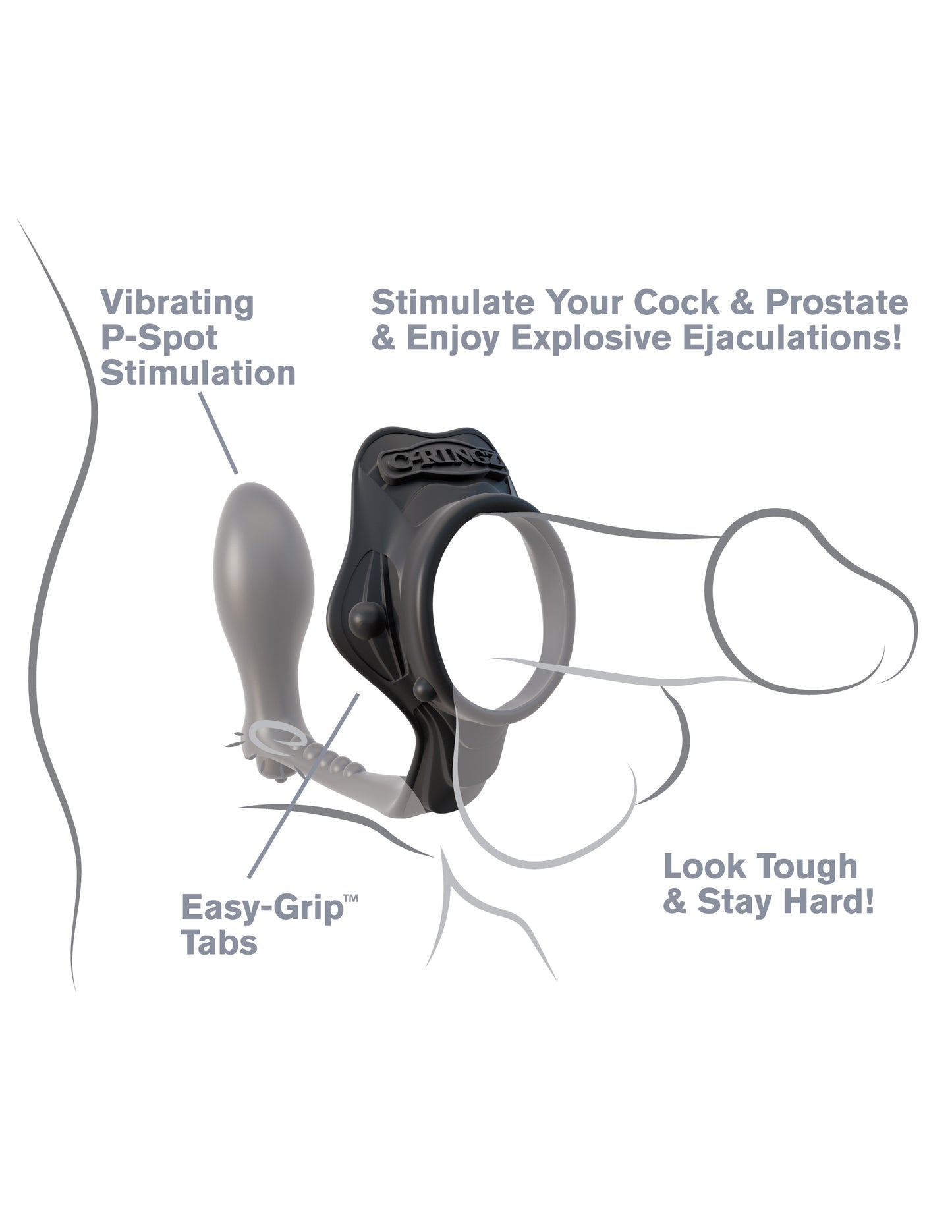 Fantasy C-Ringz Rock Hard Ass Gasm Cock Ring and P-Spot Plug – Black