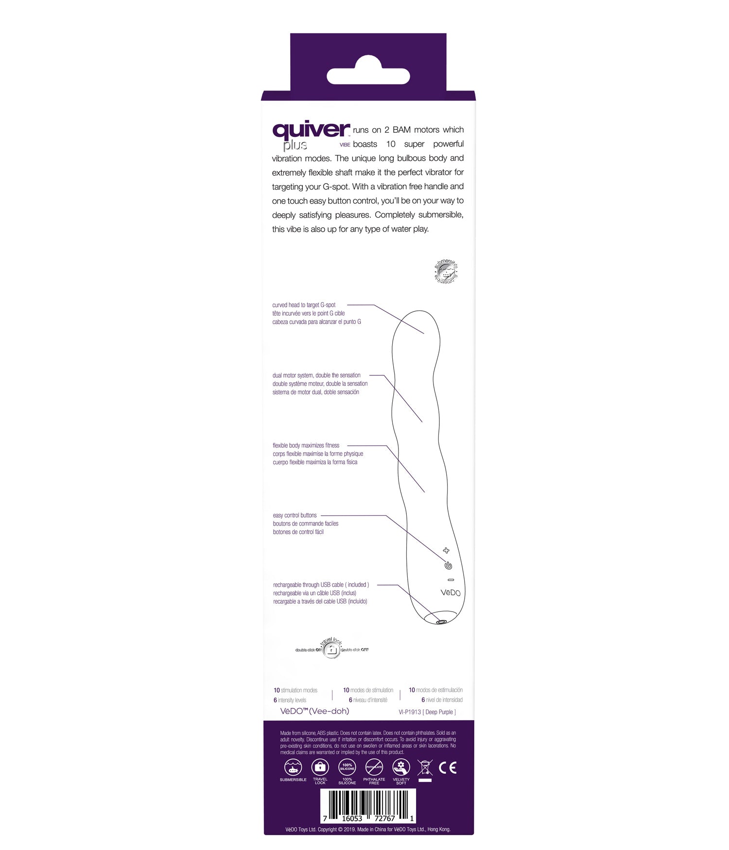 VeDO Quiver Plus Rechargeable Vibe - Purple - G-Spot Targeting