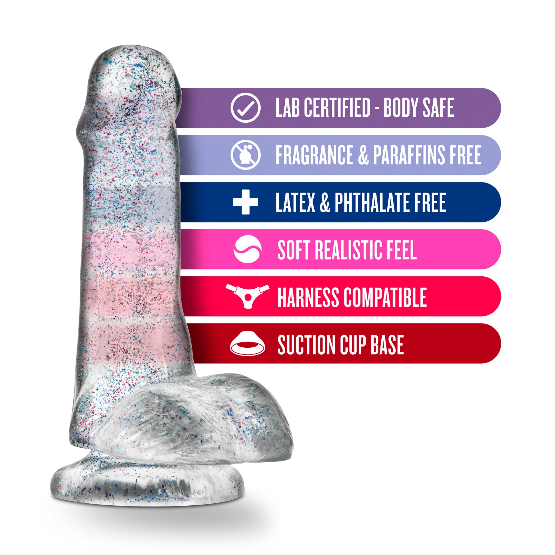 Blush Naturally Yours 6 Inch Glitter Dong - Flexible Suction Cup Toy - Sparkling Clear