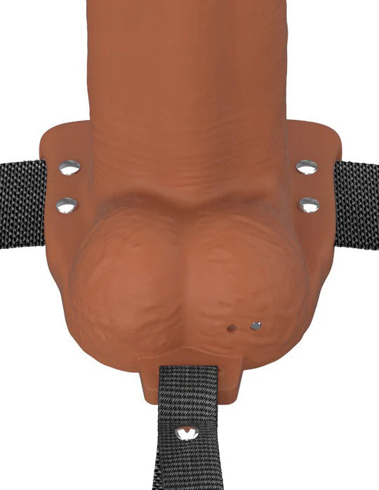 Pipedream Fantasy X-Tensions Elite 8" Vibrating Hollow Silicone Strap-on - Brown