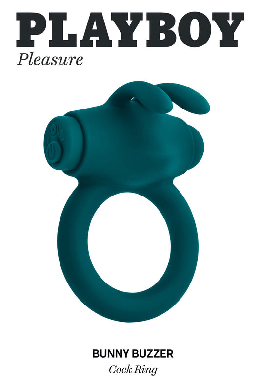 Playboy Pleasure Bunny Buzzer Cock Ring with Vibrating Bullet - Deep Teal
