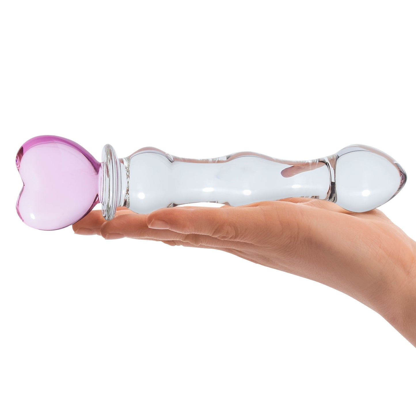 Electric Novelties Sweetheart Glass Dildo – 8 Inch, Pink/Clear, Heart-Shaped Handle