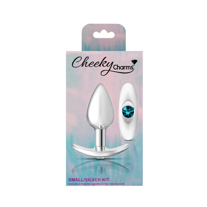 Cheeky Charms Silver Anchor Buttplug Kit with Interchangeable Gemstone Bases – Clear Iridescent/Teal