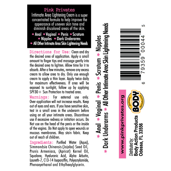 Body Action Pink Privates Intimate Area Brightening Cream – 50 Pieces Display