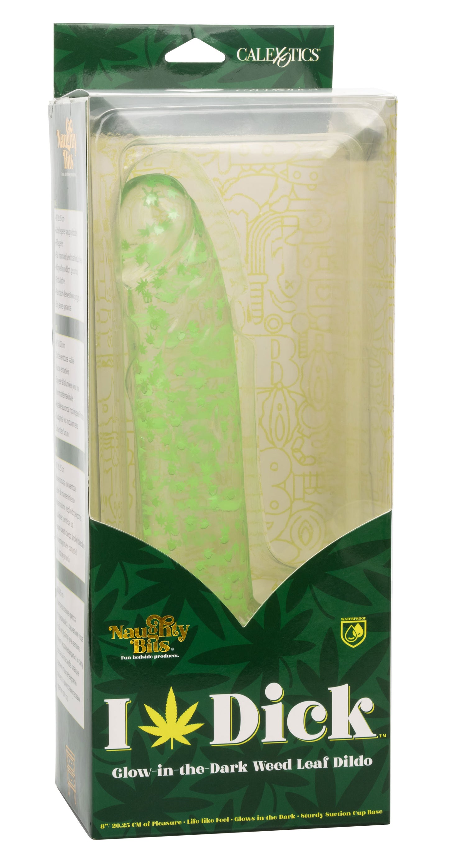 CalExotics Naughty Bits I Leaf Dick Glow-in-the-Dark Dong - 8 Inch, Green