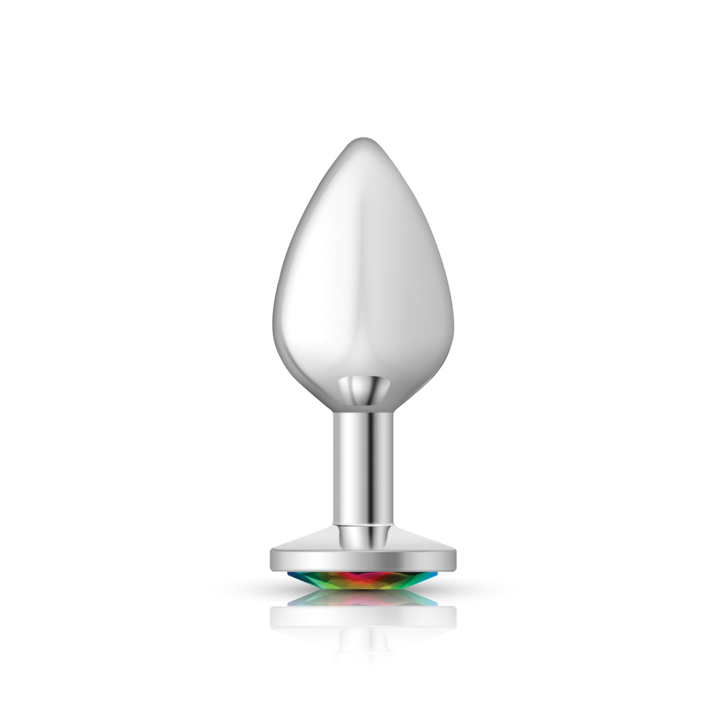 Cheeky Charms Rainbow Round Gem Medium Anal Plug – Silver