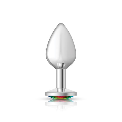 Cheeky Charms Rainbow Round Gem Medium Anal Plug – Silver